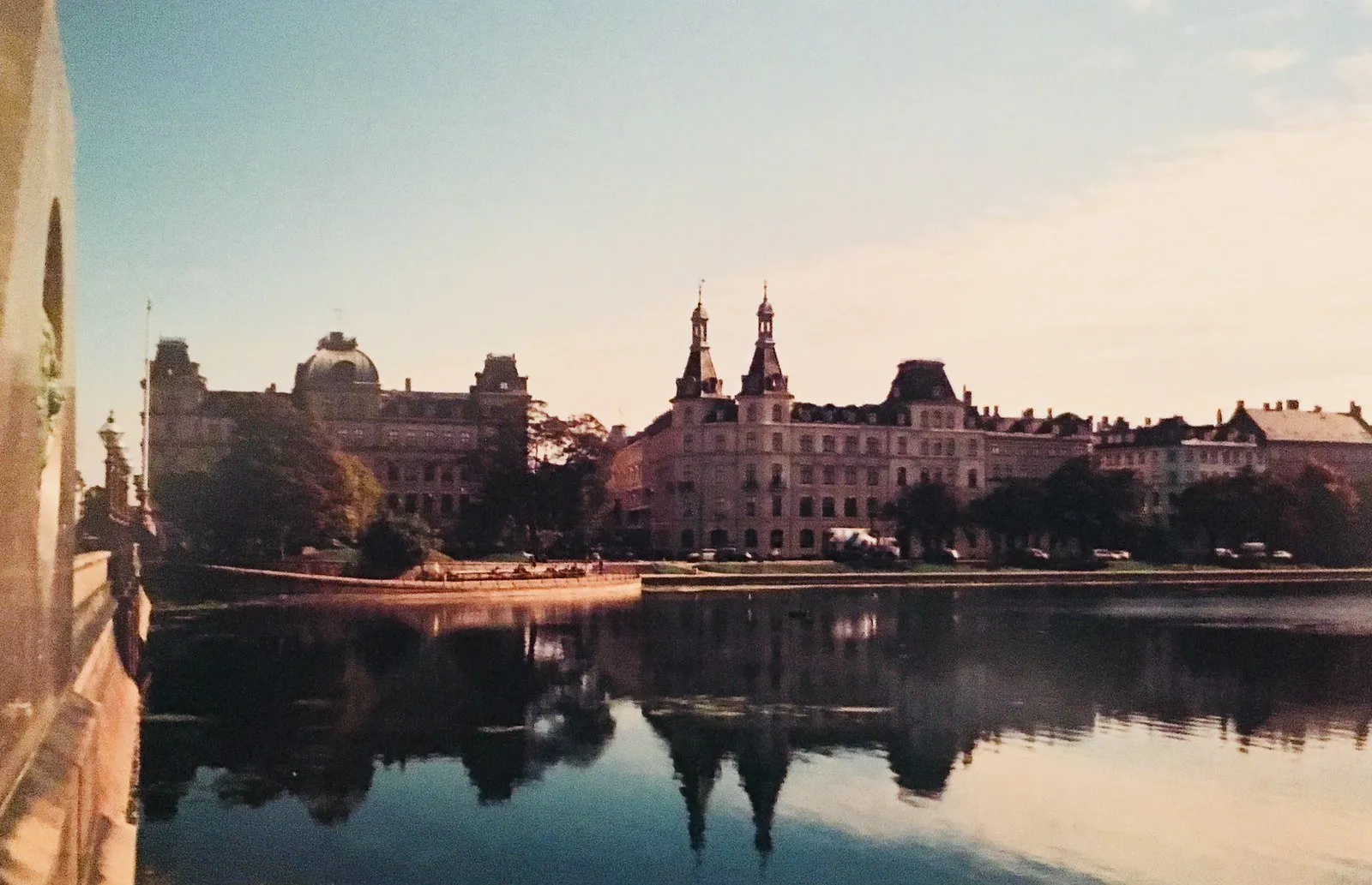 Golden sunset over the Lakes at Dronning Louises Bro, the bridge into Nørrebro